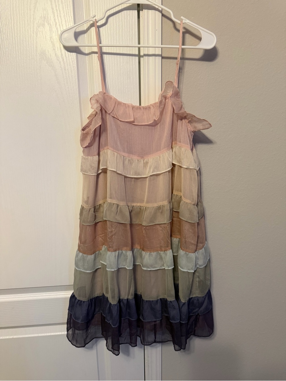 vestique Pink Multi-Color Ruffle Tiered Mini Dress